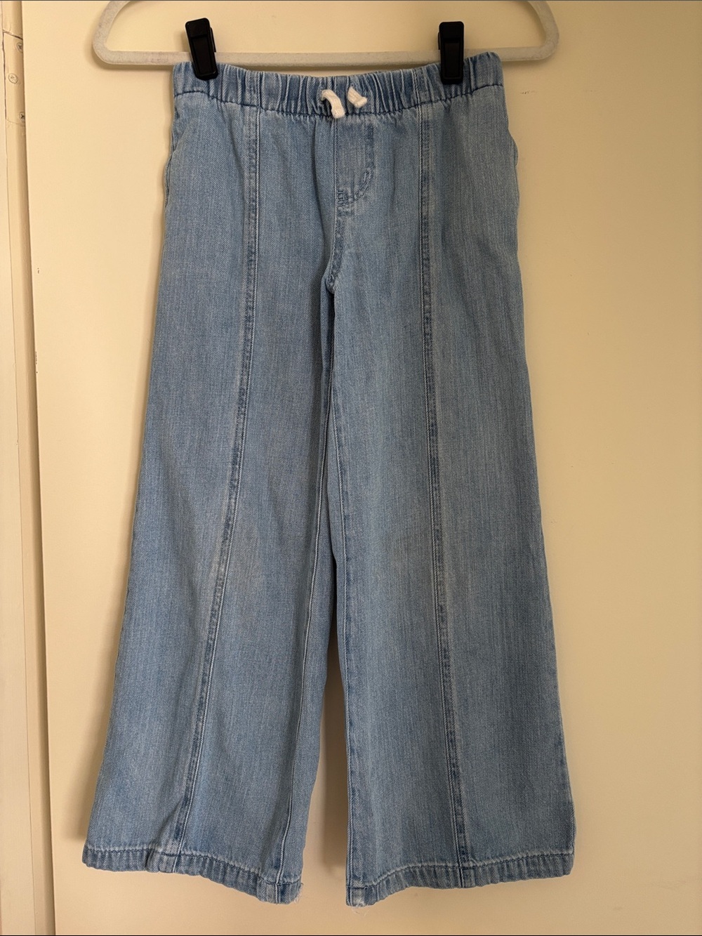 Kids Light Blue Wide-Leg Denim Jeans with Elastic Waist